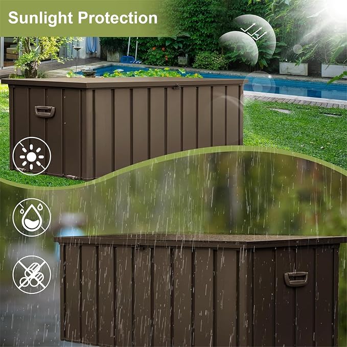 150 Gallon Outdoor Storage Box, Patio Cushion Storage Bin Outdoor, Large Deck Box for Garden, Backyard (Dark Brown)