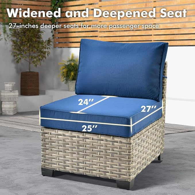 Weaxty 9 Pieces Patio Furniture Set, Outdoor Sectional Furniture Sofa Set w/Swivel Rocking Chairs Coffee Table, PE Wicker Modular Couch Conversation Set for Backyard Garden,Navy Blue