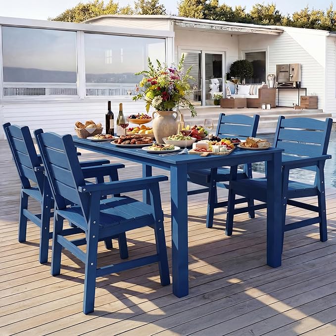 YEFU 5-Piece Patio Dining Sets: All-Weather Outdoor Table and Chairs with Umbrella Hole & Metal Aluminum Frame - HIPS Patio Dining Set for 4 Modern Outside Furniture for Family Meals in Deck Blue