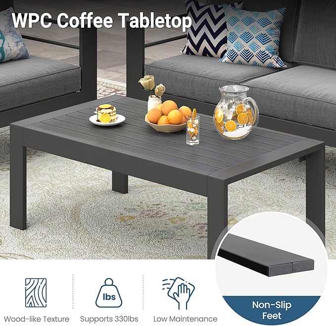 Wisteria Lane Aluminum Patio Furniture Set for All Weather, Oversized Metal Outdoor Furniture Set with 27.5" Deep Seat and 10" Back Cushion, Patio Conversation Sets with Wide armrest, Dark Grey