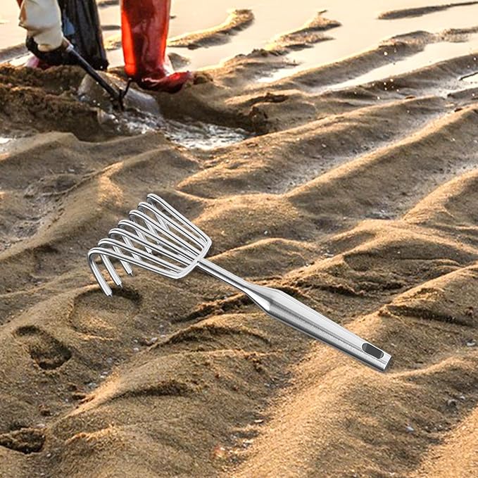 Hand Rake Stainless Steel Heavy Duty Garden Rake Weeding Tool Ergonomic Claw Rake Soil Tiller Portable Planting Rake Suitable for Flower Beds Yard Wor , 7 Tine