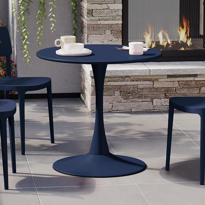 WestinTrends Playa 31.5" Round Outdoor Indoor Metal Cocktail Dining Table, Navy Blue
