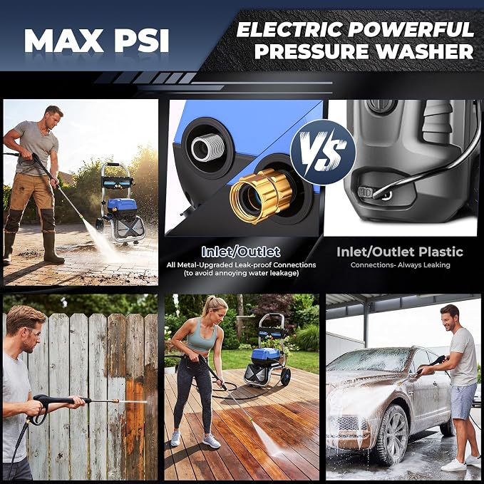 MAX 5000 PSI 4GPM Electric Pressure Washer, 3L Soap Bottle Professional Electric Power Washer with 8" Removable Wheels 5 QC Nozzles 23FT Hose, 1800W Commercial Plug Powered Pressure Washer, Blue