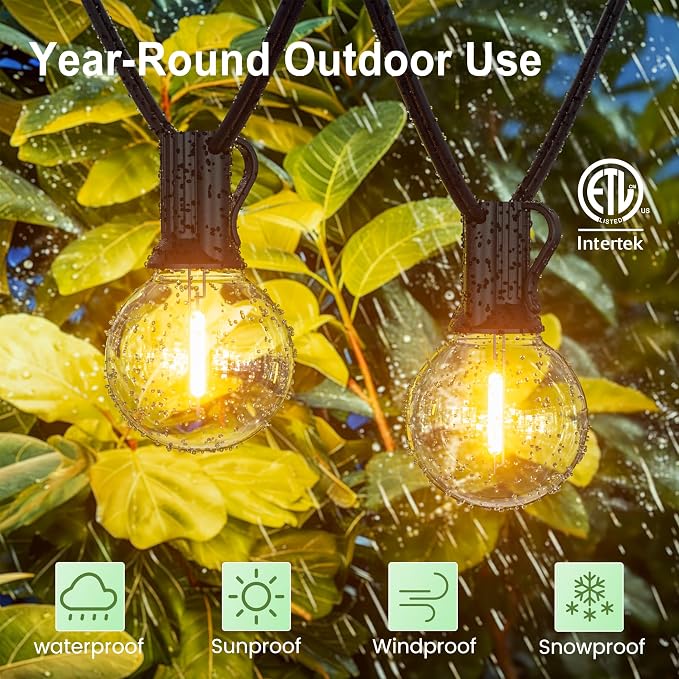 Outdoor String Lights 30FT 28 Bulbs(1 FT Apart) Remote Lighting for Patio | Waterproof Connectable Outside Lights(12 inch Far Apart) with Remote Timer&3 Modes for Backyard Bistro Garden Porch Party