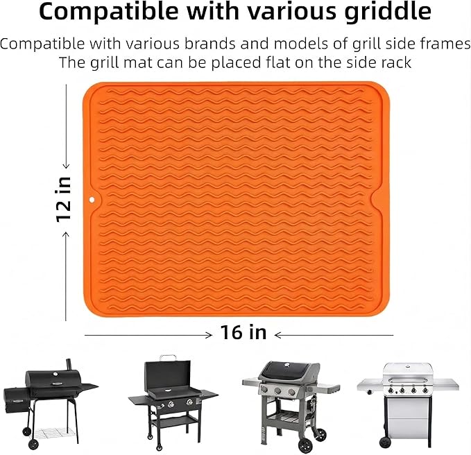Silicone Grill Tools Mat for Blackstone Weber Traeger Pit Boss Flat Top Grill Smoker,BBQ Accessories Pad Mats for Outdoor Kitchen Counter Cooking, Side Shelf Spatula Mat,Gifts for Men (Orange)