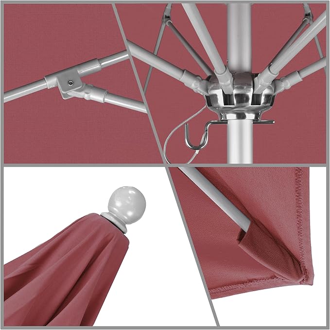 California Umbrella 9' Rd. Venture Series Contract Grade Patio Umbrella, Push Open Pin Stop, Silver Finish, Sunbrella Hot Pink