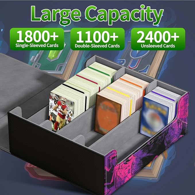 Large Card Deck Box for MTG, Fits 1200+ Sleeved Cards, PU Leather Storage Case with Strong Magnetic Closure, Multiple Colors Available for TCG CCG Baseball Card Collections, Pink Dinosaur