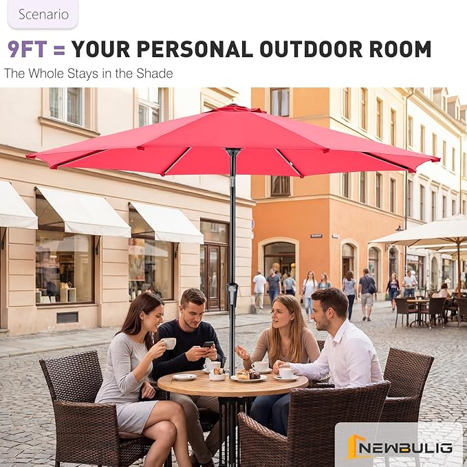 NEWBULIG Patio Umbrella, Outdoor Table Umbrellas with Push Button Tilt and Crank, Sturdy Ribs, Waterproof, UV Protection and Fade Resistant, for Pool, Garden, Market, Backyard