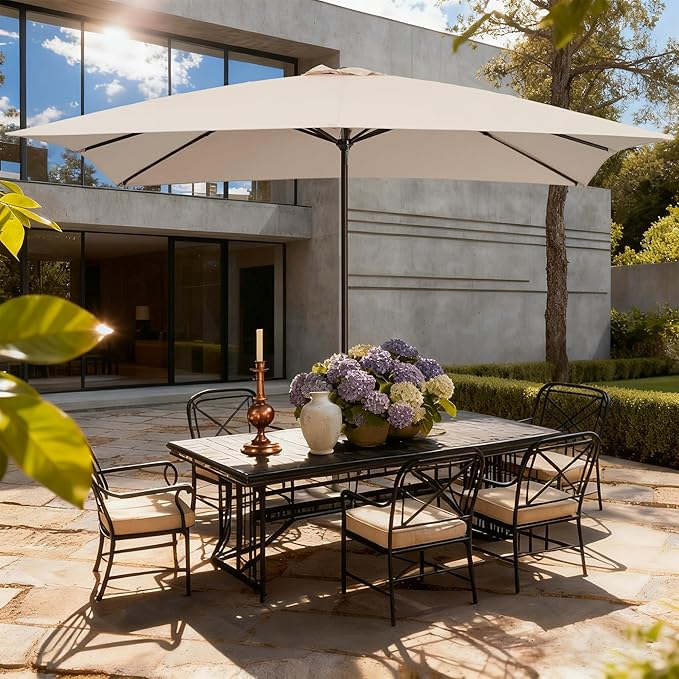 8x10FT Rectangular Patio Umbrella with Crank Lift for Garden,UV Protection Outdoor Umbrella for Deck,Pool and Yard,Beige