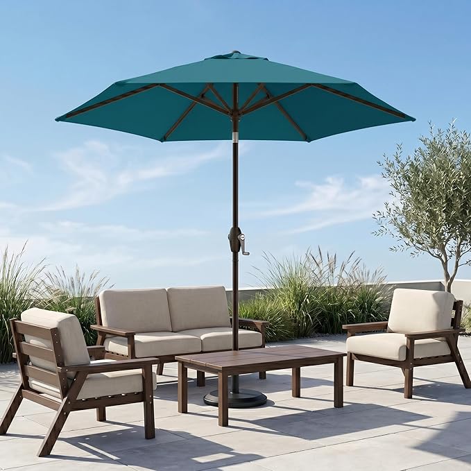 7.5ft Patio Umbrella, Outdoor Table Market Umbrella with Smooth Crank Lift, 6 Windproof Fiberglass Ribs, UPF50+ UV Protection for Deck, Pool, Garden and Backyard