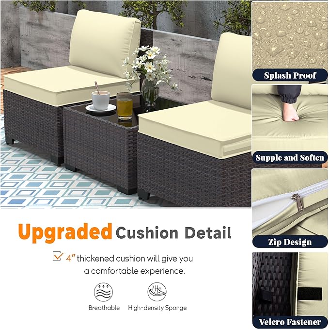 Patio Furniture Set 7 Pieces Outdoor Furniture Patio Conversation Set w/43in Aluminum Gas Fire Pit,PE Rattan Wicker 7 Pcs Outdoor Sofa Set w/55000 BTU Propane Fire Pit Table,Cream