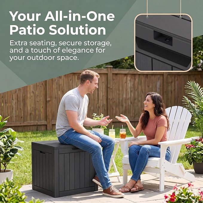 NicBex 30 Gallon Deck Box, Waterproof Resin Outdoor Storage Box Lockable for Patio Furniture, Fade Resistant Patio Side Table & Organizer for Garden Tools, Pool Floats, Outdoor Cushions, Black