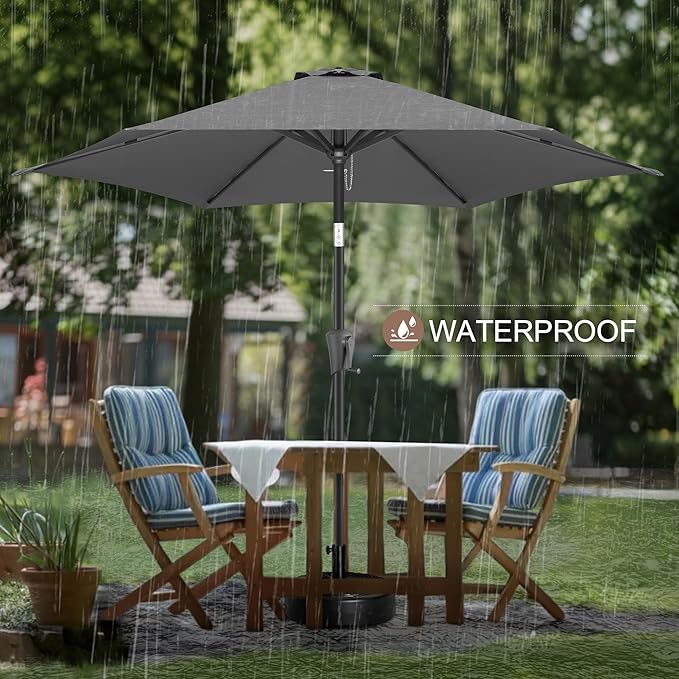 FLAME&SHADE 9ft Patio Umbrella Outdoor - Table Umbrella with Push Button Tilt and Crank, UV Protection, 6 Sturdy Ribs, Market Umbrella for Garden, Deck, Backyard, Lawn, Pool and Beach(Anthracite)