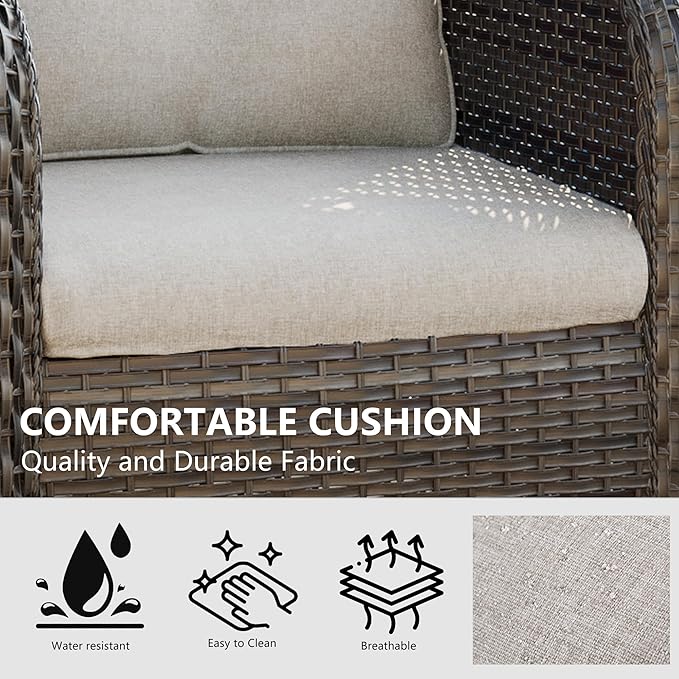 Outdoor Swivel Rocker Patio Chairs Set of 2 - Outdoor Wicker Swivel Glider Chairs 2 Pieces with Olefin Fabric Cushions Suitable for Backyard Deck and Porch(Mixed Grey/Beige)