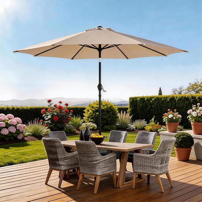 Bonnlo Patio Umbrella with Easy Push Button Tilt Outdoor Patio Umbrella Backyard Market Table Umbrella
