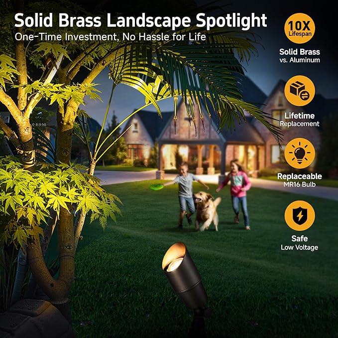 Gardenreet LED Spot Light Outdoor - Die-Cast Brass 12V Uplighting Waterproof, Low Voltage Landscape Lights Metal, Bronze for Fence Fountain Without MR16 Bulbs (12 Pack)
