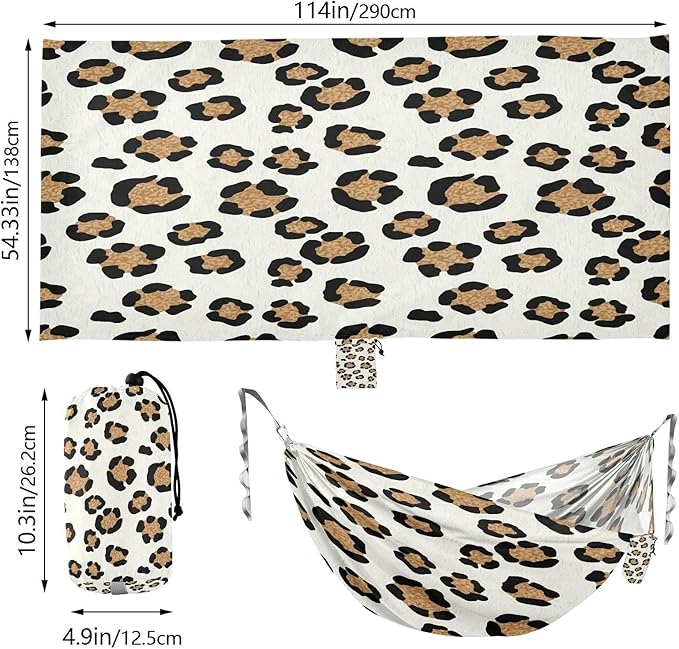 Hammocks for Outside Leopard Pattern Camping Hammock Portable Hammocks with Tree Straps and Carry Bag Camping Accessories for Hiking Beach Outdoor