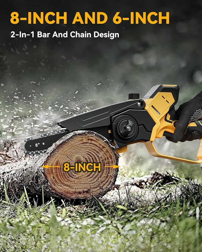 Mini Chainsaw Cordless for Dewalt Battery 20V MAX, 8-Inch and 6-Inch 2-IN-1 Chainsaw with Brushless Motor and Auto-Oiler, 1200W, for Tree Pruning Wood Cutting (Tool Only)