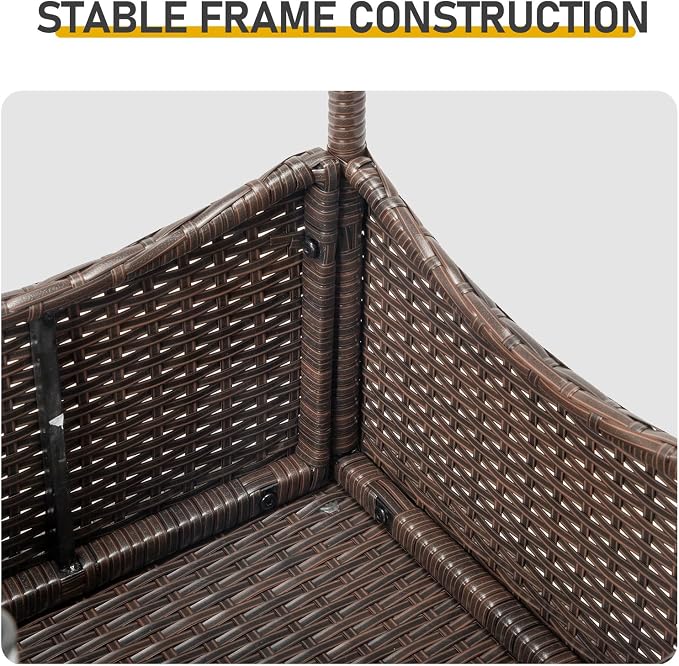 Outdoor Wicker Side Table with Tempered Glass Tabletop, All-Weather Rattan Patio Table, for Outside Patio, Porch, Garden, Brown
