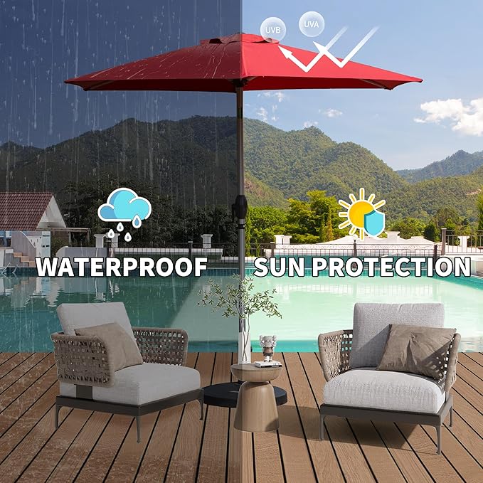 Domi 7.5FT Patio Umbrella, Outdoor Table Umbrella with Aluminum Pole, UV Protection Waterproof Market Sun Umbrella with Push Button Tilt and Crank for Garden, Deck, Backyard, Pool (Brick Red)