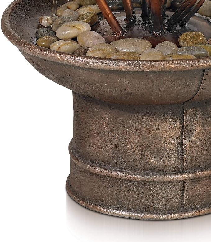Ashton Water Lilies and Cat Tails 33" High Large Asian Indoor Outdoor Cottage Core Decor Resin Floor Fountain Standing Waterfall Tiered Water Feature for Outside Garden Patio Yard - John Timberland