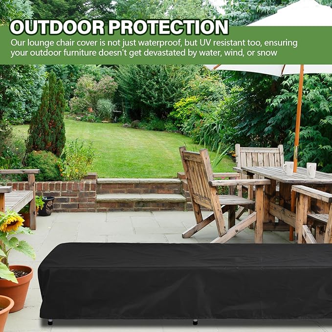 Tingjoo 2 Pcs Patio Chaise Lounge Cover Waterproof Outdoor Lounge Chair Cover 30" D x 83" W x 12" H UV Resistant with Handle Strap for Furniture Protection (Black)