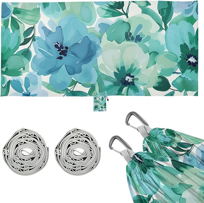 Mint Green and Blue Flowers 330lb Capacity Hammocks for Camping with Hanging Rope Backyard Hammock for Camping Travel Accessories hamacas para adultos con soporte