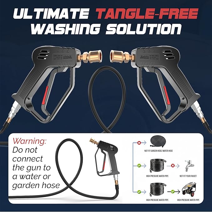 Pressure Washer Gun - 4000 PSI Short Power Washer Gun with 360° Swivel, 3/8" Quick Connect, Heavy Duty Spray Handle for Foam Cannon Car Wash Detailing (Pressure Washer Gun)