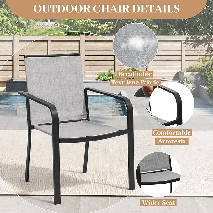 Anmutig 5 Pieces Patio Dining Set, Outdoor Furniture Set Includes 1 Square Patio Table and 4 Stackable Patio Chairs, Outdoor Table and Grey Chairs for Garden Backyard Deck