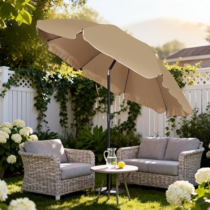 Blissun 6.5ft Patio Umbrella with Push Button Tilt & Height Adjustable, UV50+ Sun Protection with Sturdy Fiberglass Ribs & Iron Pole, Market Umbrella for Outdoor Table Garden Backyard Beach