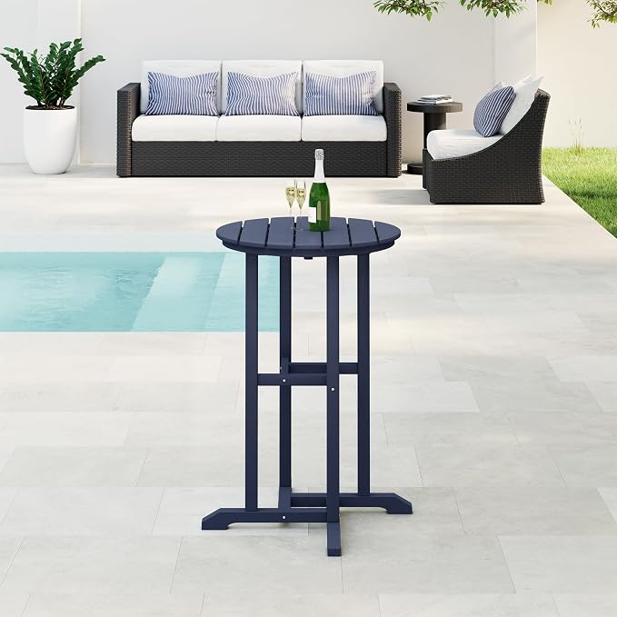 WestinTrends Malibu 37" Counter Height Round Outdoor Patio Bistro Bar Table, Navy Blue