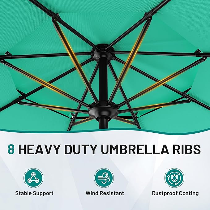 AreShark 12ft 2-Tier Patio Umbrella with Valance - Outdoor Umbrella Waterproof UV Protection, Market Table Umbrella w/ 8 Sturdy Ribs&Crank for Pool, Backyard, Garden(Turquoise)
