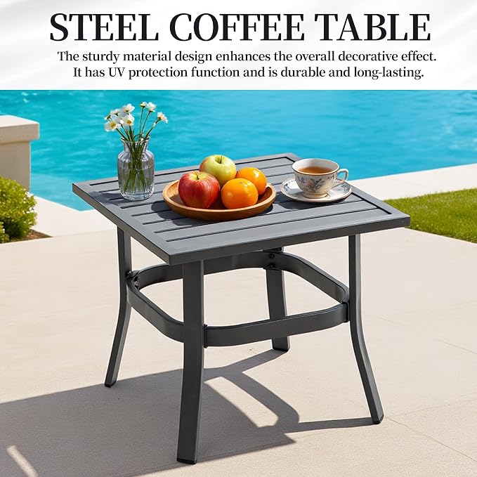 Patio Furniture Set, 5 Pieces Outdoor Patio Furniture Sets,Outdoor Metal Conversation Set Sofas with 2 Swivel Chairs,2 footstools,1 Side Table,Wrought Iron with Cushion