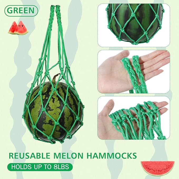 Irenare 20 Pcs Watermelon Net and Reusable Melon Cradles Hammock Watermelon Hammock Net for Garden Pumpkin Support Plant Honeydew Cantaloupes Ground Rot Holds up to 8lbs (Green)