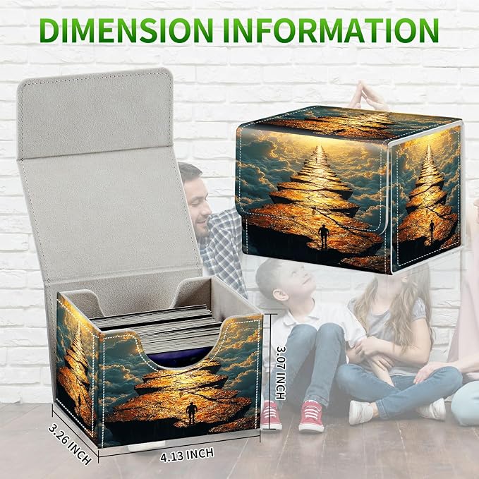 Card Deck Box for MTG, Cards Storage Box Fits 120+ Sleeved, Leather Small Size Strong Magnetic Closing Card Case for Board Games Magic TCG CCG Baseball Collection, Cloud Stone Man