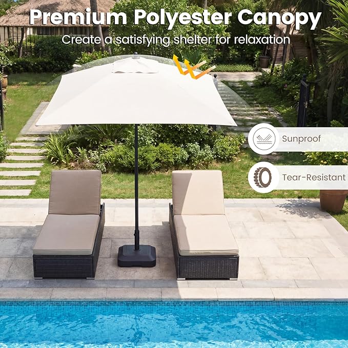 HAPPYGRILL 7 ft Square Patio Umbrella, Outdoor Table Umbrella with Push Button Opening & Top Ventilation, Outdoor Market Shade Parasol with 4 Metal Ribs for Porch, Garden, Apartment, Deck