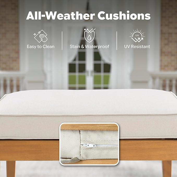 5-Piece Acacia Wood Patio Sectional Set, L-Shaped Outdoor Sofa Garden Couch with Coffee Table & Removable Cushions for Backyard, Deck, Beige