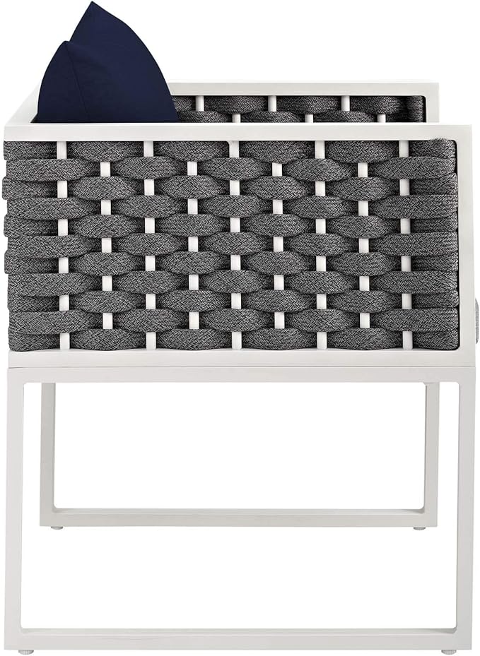 Modway Stance Outdoor Patio Aluminum Set of 2 Dining Armchair in White Navy