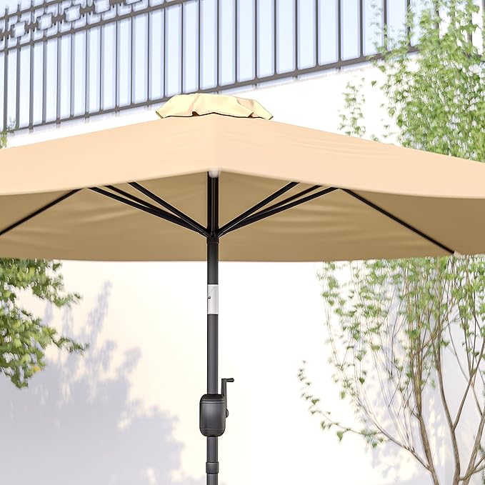 EMMA + OLIVER 9' Tan Outdoor Patio Umbrella With Easy To Use Crank And Tilt Function - Round Patio Table Umbrella with 1.5" Diameter Steel Pole