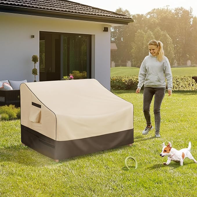 KylinLucky Waterproof Patio Loveseat Covers 85W x 37D x 35H inches,3-Seater Heavy Duty Outdoor Furniture Sofa Cover Khaki