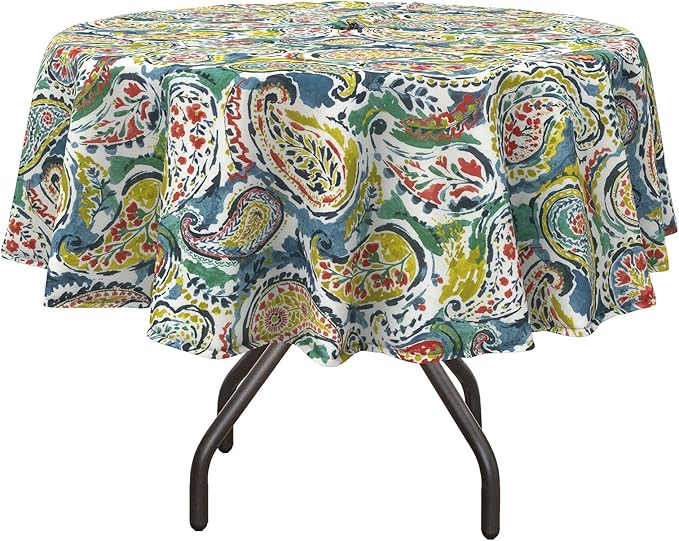 DYTXIII Outdoor Round Tablecloth with Umbrella Hole 60 Inch, Water Repellent & Fade Resistant Table Cover, All Weather Outdoor Tablecloth for Garden & Party Table, Paisley Paradise