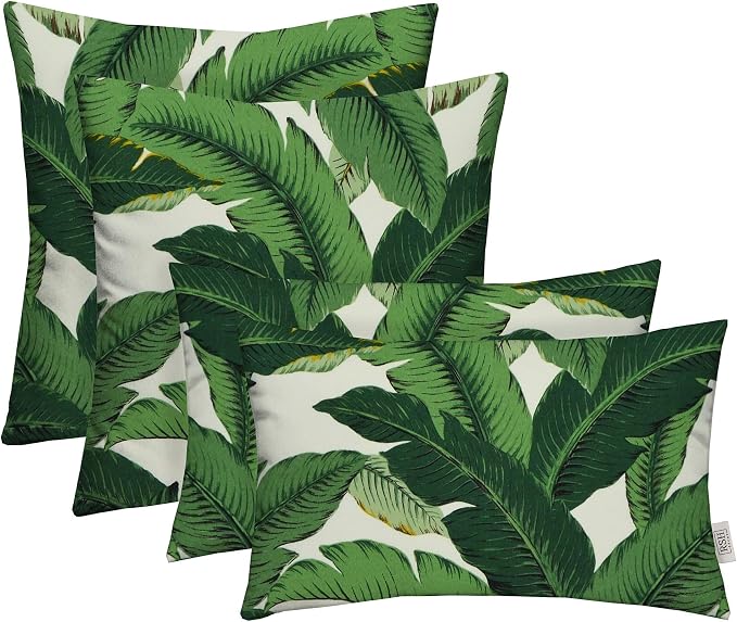 RSH Décor: Set of 4 Square and Lumbar Accent Pillows | Indoor/Outdoor All Weather Polyester Fabric | Reversible | 17” x 17” & 20" x 12" | Swaying Palms Aloe