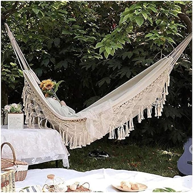 hammocks Hanging Hammock Large Double Deluxe Hammock Swing Bed with Carry Bag for Outdoor Patio Backyard Poolside Backyard Outdoorsy
