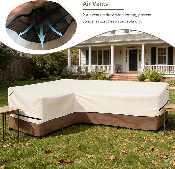 okcool Outdoor Sectional Sofa Cover Waterproof-L-Shaped Patio Furniture Covers for 4-Seater Outdoor Sectional Furniture Couch 58”W (Left Side) x 85”W (Back Length),Beige & Brown