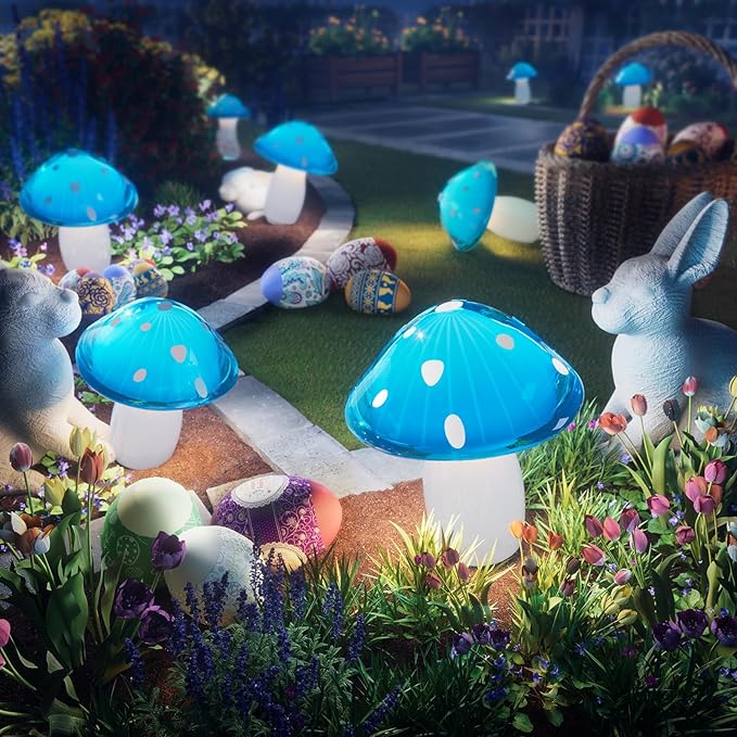 Solar Mushroom Lights Outdoor 9 Pack, Garden Outdoor Decor, 8 Lighting Modes, IP65 Waterproof, Crystal-Clear Fairy Decoration for Pathway/Yard/Flower Bed/Patio/Landscape/Backyard/Dwarf, String 30 FT
