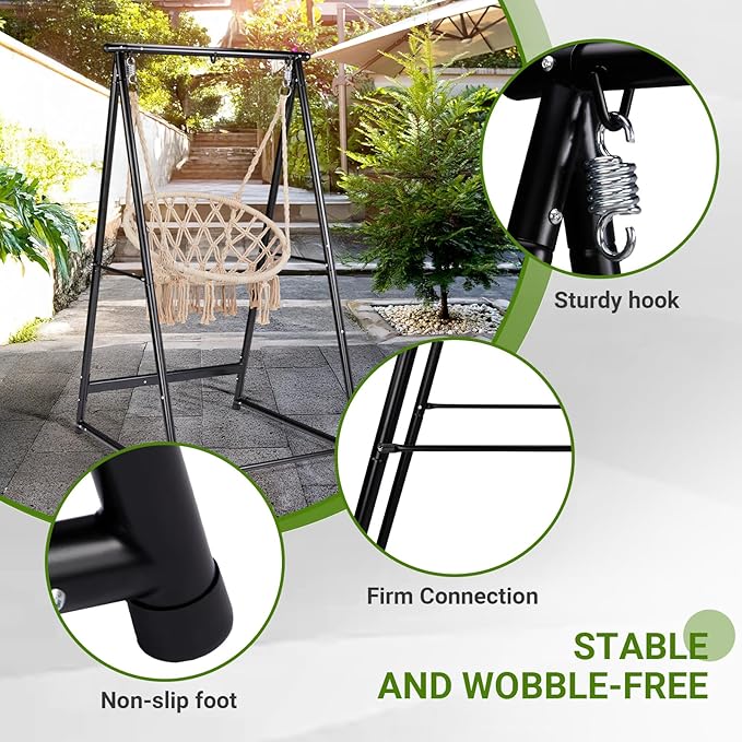 Heavy Duty Hammock Stand, Powder Coated Steel Frame, 660lbs Capacity, Fits Most Hammocks and Swing Chairs (39.4”x37.4”x70.9”), for Patio, Yard, Garden, Balcony