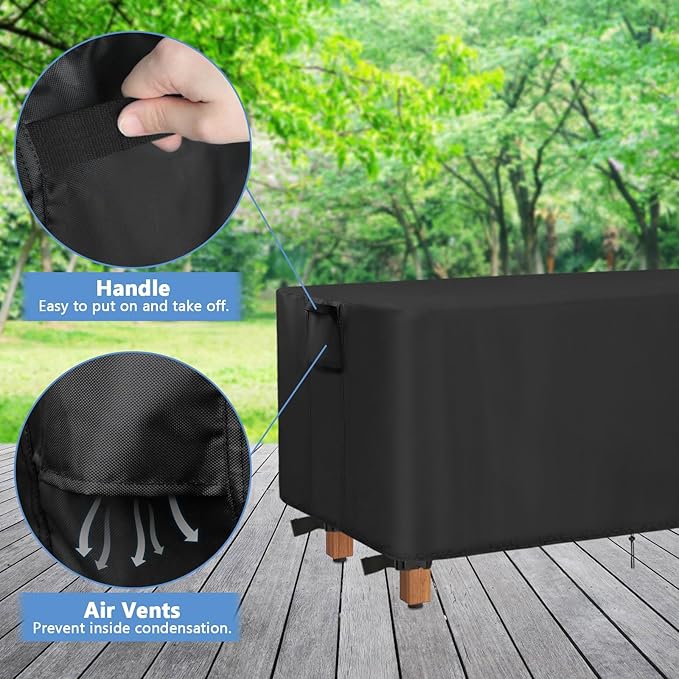 Outdoor Bench Cover for Backless Benches, 48 Inch Patio Bench Covers Waterproof Heavy Duty for Entryway Bench/Garden Benches, Black-48x16x15in