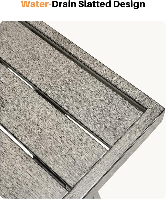 Never-Rust Aluminum Patio Dining Table, 63" x 35" Rectangular Outdoor Dining Table for 6, Outdoor Patio Table with Umbrella Hole for Courtyard, Garden, Veranda, Deck, Gray Oak