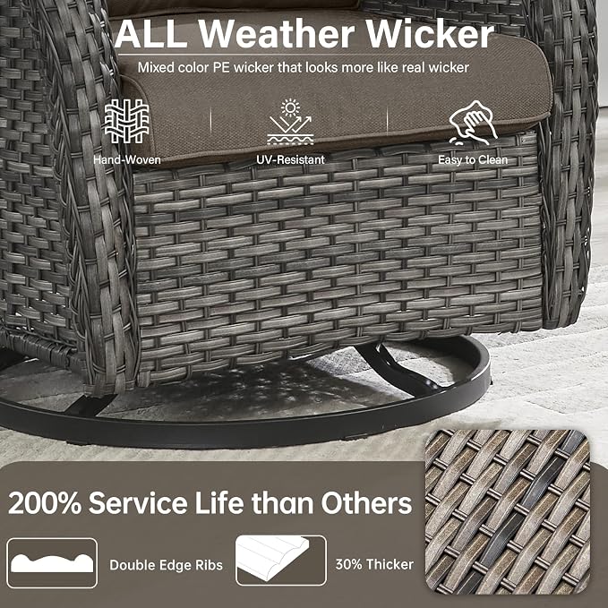 Outdoor Swivel Rocker Patio Chairs Set of 4 with Sofa - 5" Thick Cushion 4 Piece Furniture Set with Sofa All Weather Wicker Conversation Set for Porch Deck - Gray/Gray