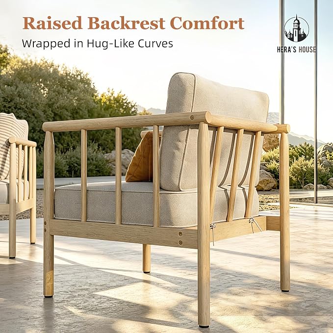 HERA'S HOUSE Patio Furniture,Acacia Wood Outdoor Sectional Sofa with 5.5" Ultra-Thick Cushions, L Shaped Modular Patio Conversation Set,Lawn Garden Backyard Couch Set with Nesting Tables,Beige